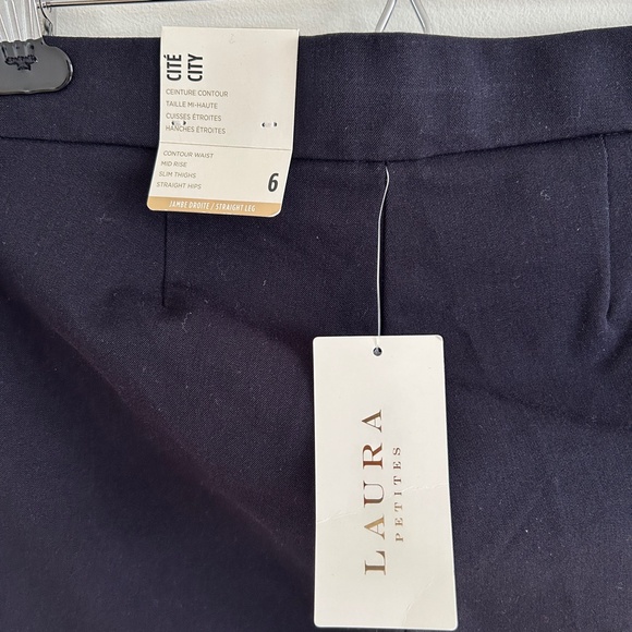 Laura Petites City Fit Lace Trim Pants Navy Straight Cut Stretch Size 6 - Picture 7 of 10